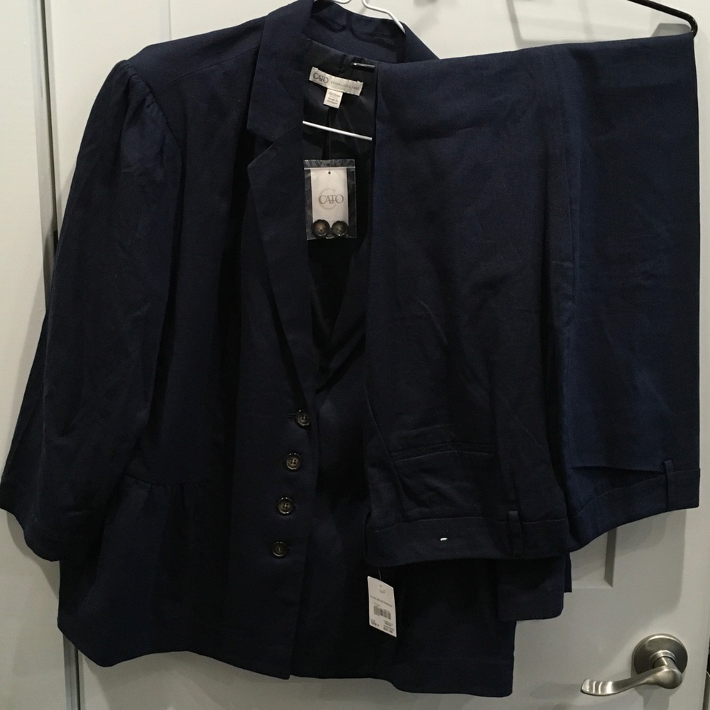 Cato NWT Navy Blue Women's Pants Suit Set Blazer 18/20 Slacks 20WP